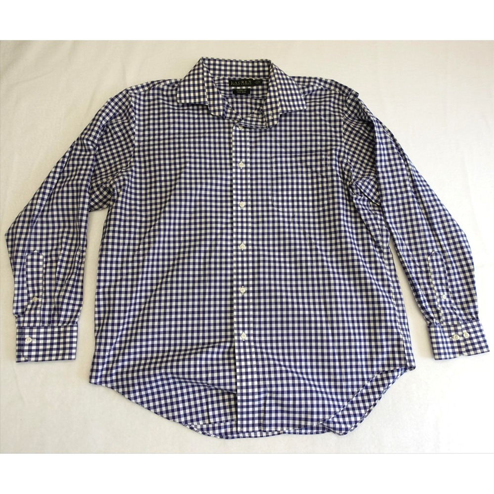 Lauren Ralph Lauren Dress Shirt Mens 17 34/35 Blue Gingham Long Sleeve Non Iron
